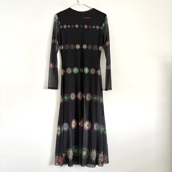 Desigual Double Layer Sheer Long Sleeve Midi Dress Women’s Size Small - Picture 11 of 12